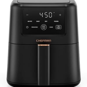 Chefman Compact Air Fryer 3.5 QT - Slim Design Fits Small Kitchens, 4-in-1 Air Fry, Bake, Dehydrate, Frozen, 450°F Max Temp, Narrow Footprint Saves Counter Space, Nonstick Ceramic, Dishwasher-Safe