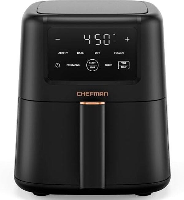 Chefman Compact Air Fryer 3.5 QT - Slim Design Fits Small Kitchens, 4-in-1 Air Fry, Bake, Dehydrate, Frozen, 450°F Max Temp, Narrow Footprint Saves Counter Space, Nonstick Ceramic, Dishwasher-Safe