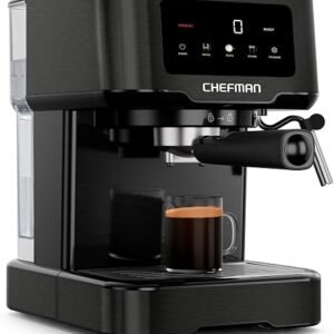 Chefman CraftBrew Espresso Machine, 15-Bar Pump Digital Espresso Maker w/Steam Wand for Latte & Cappuccino, Compact Espresso Coffee Machine w/ 1.5L Removable Water Reservoir - Stainless Black