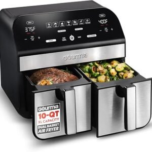 Gourmia Air Fryer - 10 Qt Dual Basket Capacity, Stainless Steel