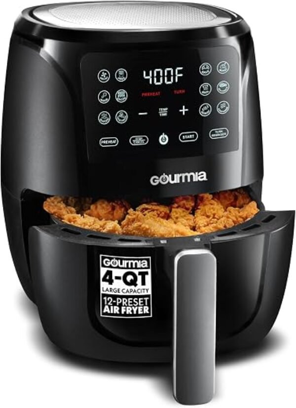 Gourmia Air Fryer - 4 Qt Basket Capacity, 12 Cooking Presets, Black