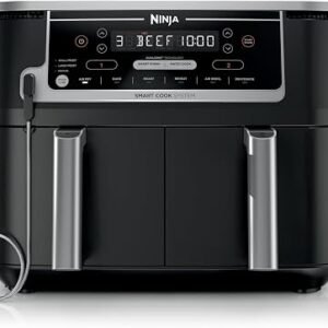 Ninja DZ550 Foodi 10 Quart 6-in-1 DualZone Smart XL Air Fryer, 2 Independent Baskets, Cook Thermometer, Match and Finish to Roast, Dehydrate, Black