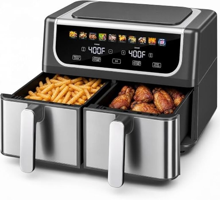 OLIXIS Dual Air Fryers with 2 Baskets 9.5 Quarts Large Airfryer 10-in-1