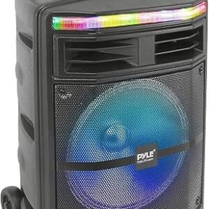 Pyle Portable Bluetooth PA Speaker System - 600W Bluetooth Speaker Portable PA System W/ Rechargeable Battery, Party Lights, MP3/USB SD Card Reader, Rolling Wheels - Pyle PPHP1044B