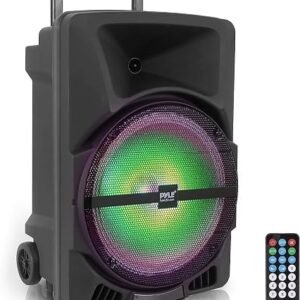 Pyle Wireless Portable PA Speaker System -1200W High Powered Bluetooth Compatible Indoor&Outdoor DJ Sound Stereo Loudspeaker wITH USB MP3 AUX 3.5mm Input, Flashing Party Light & FM Radio -PPHP1544B