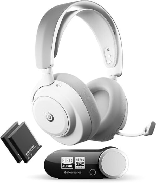 SteelSeries Arctis Nova Pro Omni - Hi-Res Wireless Gaming Headset, 96kHz/24bit, ANC, ClearCast Pro Mic, AI Noise Rejection, Mobile App, Mix 2.4GHz + BT, OmniPlay PC+PlayStation+Xbox - White