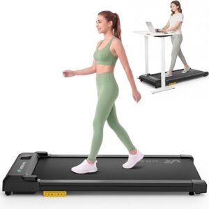 UREVO Smart Walking Pad, Compact Under Desk Treadmill with Double Shock Absorption, Quiet Operation, Workout APP with Track Insights and MIIT Mode, Plug and Play, Remote or APP Control for Home Office