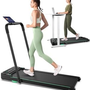 UREVO Strol 2E Smart 2-in-1 Folding Treadmill, Compact Walking Pad with Safety Handle, Plug and Play, Standing Desk Treadmill with Dual LED Display, Smart APP, Walking or Running for Home