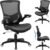 Office Chair Ergonomic Desk Chair, Computer PU Leather Home Office Chair, Swivel Mesh Back Adjustable Lumbar Support Flip-up Arms Executive Task Chair