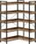 Rolanstar Bookshelf 5 Tier with 4 Hooks, Reversible Corner Bookshelf, 65″ Industrial Wooden Bookcase with Open Shelves and Metal Frame for Living Room, Bedroom, Home Office, Rustic Brown