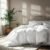 Serta Goose Feather Down Fiber Cotton Comforter Queen Size – 100% Cotton Duvet Insert – Hotel Luxury Hypoallergenic Bedding Comforter All Season Medium Warmth 90 x 90 Inch White