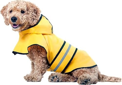 SPOT Rainy Days Slicker – Yellow Dog Rain Jacket With Hood, Reflective Strip for Safety, Leash Hole & Adjustable Velcro Belly Strap, 100% Polyester Water Resistant Pet Raincoat – Small, 9in Long